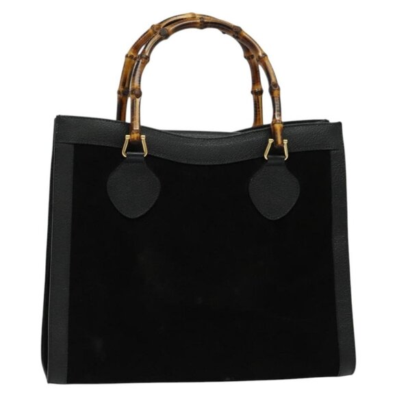 GUCCI Bamboo Hand Bag Suede Leather Black Gold 002 1186 0260 Auth bs28646 - Picture 1 of 16